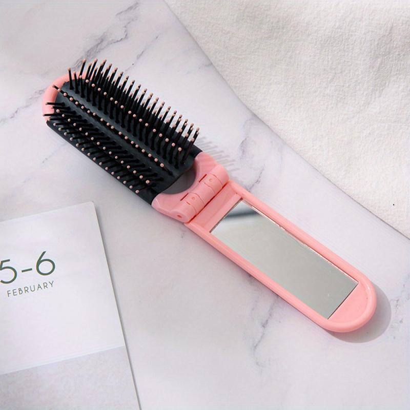 Portable Folding Hair Comb With Compact Mirror Anti Static Hari Brush