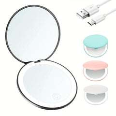 USB Rechargeable LED Compact Makeup Mirror with 1X 10X Magnification