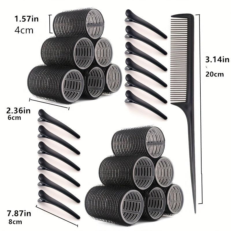 25pcs Self Adhesive Hair Curling Roller & Clip Set - Includes Rollers and Clips
