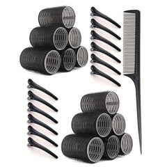25pcs Self Adhesive Hair Curling Roller & Clip Set - Includes Rollers and Clips