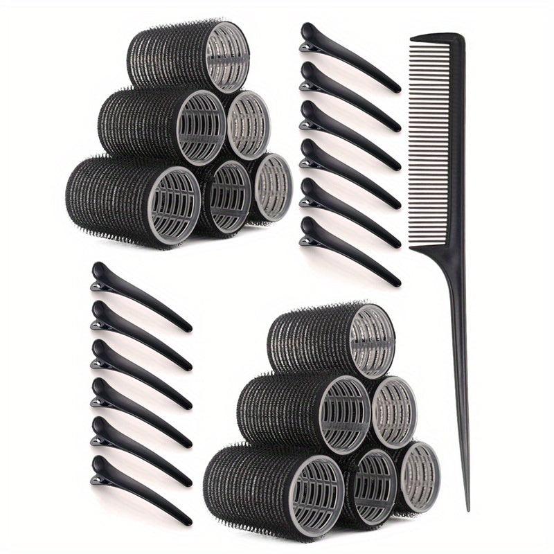 25pcs Self Adhesive Hair Curling Roller & Clip Set - Includes Rollers and Clips