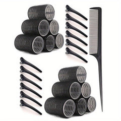 25pcs Self Adhesive Hair Curling Roller & Clip Set - Includes Rollers and Clips