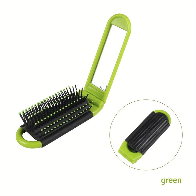 Foldable Hair Brush With Mirror Compact Portable Travel Hair Comb