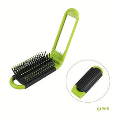 Foldable Hair Brush With Mirror Compact Portable Travel Hair Comb