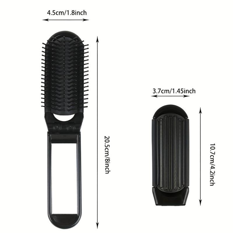 Foldable Hair Brush With Mirror Compact Portable Travel Hair Comb