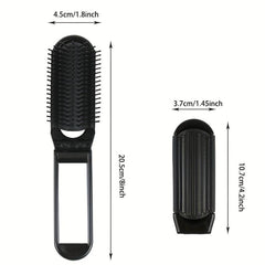 Foldable Hair Brush With Mirror Compact Portable Travel Hair Comb