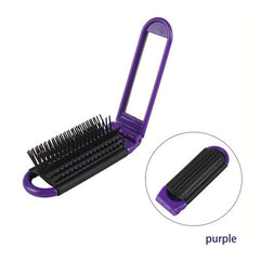 Foldable Hair Brush With Mirror Compact Portable Travel Hair Comb