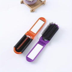 Foldable Hair Brush With Mirror Compact Portable Travel Hair Comb