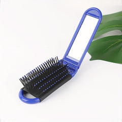 Foldable Hair Brush With Mirror Compact Portable Travel Hair Comb