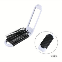 Foldable Hair Brush With Mirror Compact Portable Travel Hair Comb