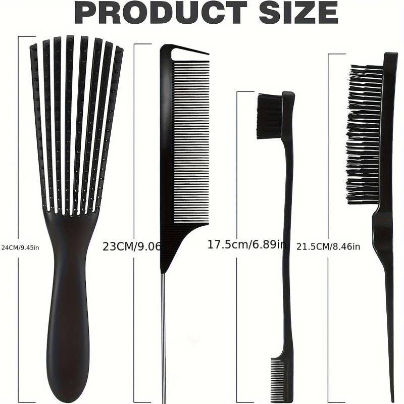 Detangling Brush Set Nylon Bristle Shampoo Comb Teasing Styling 5 Pcs