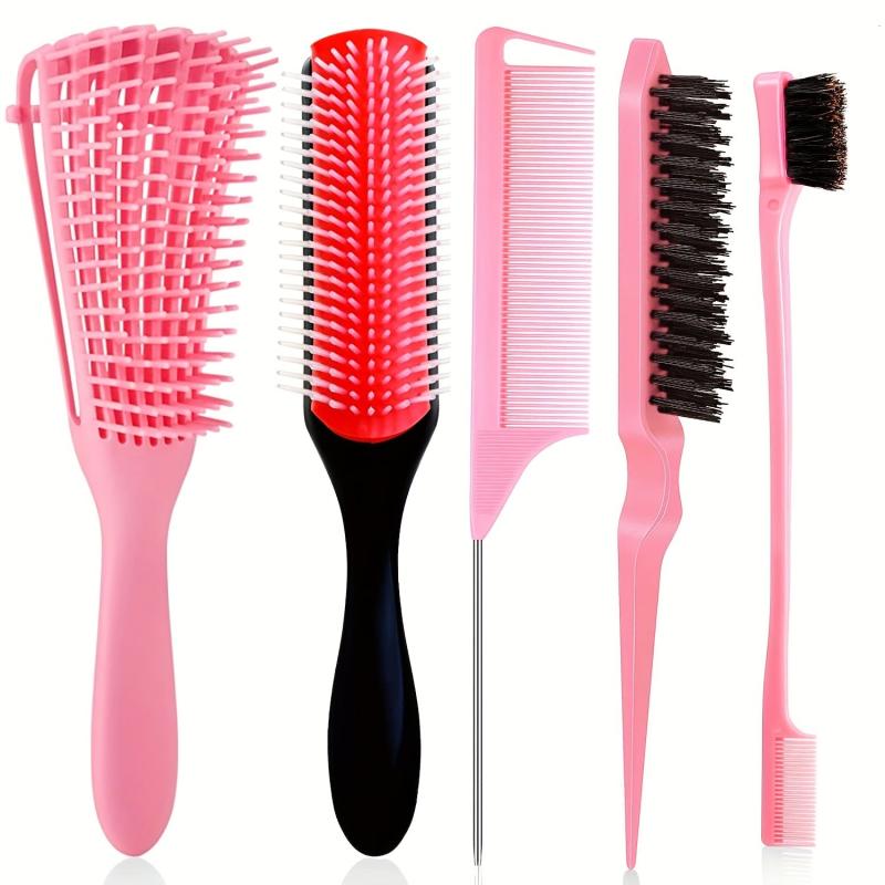 Detangling Brush Set Nylon Bristle Shampoo Comb Teasing Styling 5 Pcs