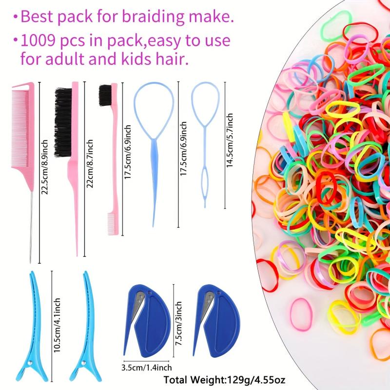1000pcs Elastic Rubber Bands Hair Styling Tool Set