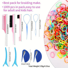 1000pcs Elastic Rubber Bands Hair Styling Tool Set