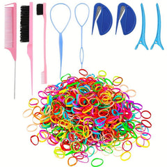 1000pcs Elastic Rubber Bands Hair Styling Tool Set