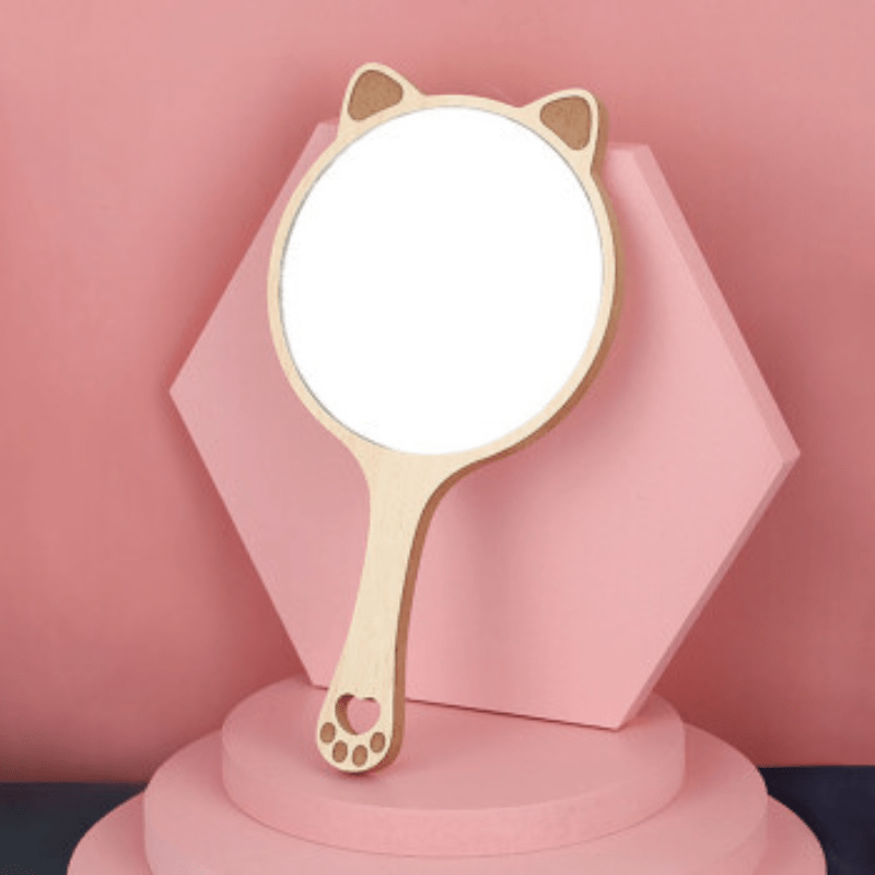 Wooden Handheld Mirror Animal Design Shaving Travel Vanity Mirror