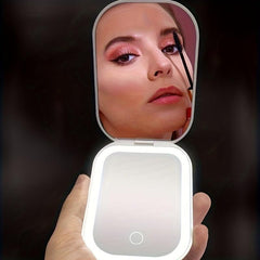 LED Compact Mirror 1X 2X Magnification USB Rechargeable