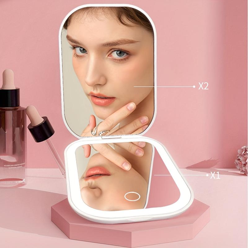 LED Compact Mirror 1X 2X Magnification USB Rechargeable