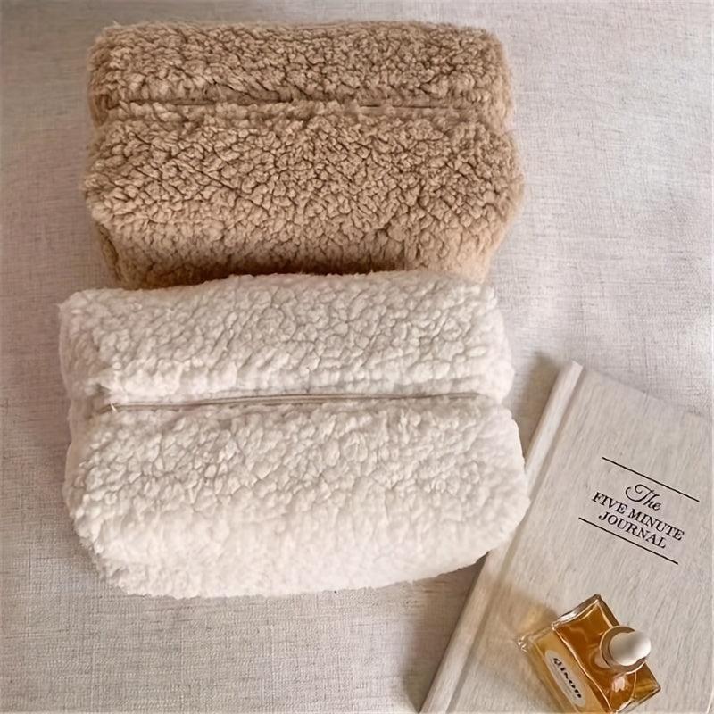 Plush Cosmetic Bag Travel Makeup Storage Bag Zipper Minimalist Makeup Bag