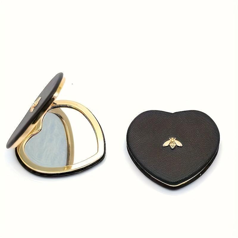 Bee Decor Compact Mirror Double Side Heart Shape Makeup Mirror