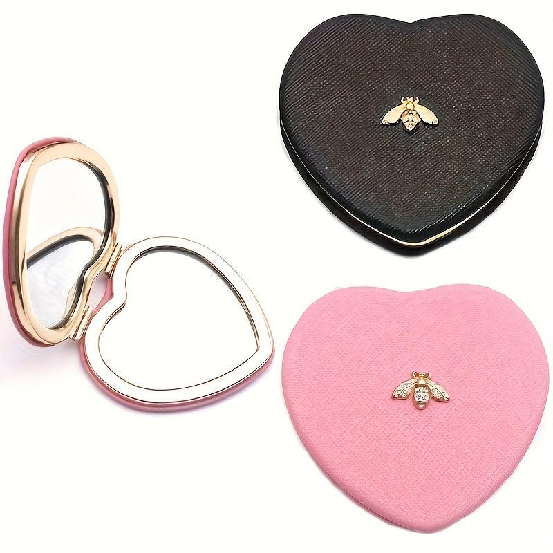 Bee Decor Compact Mirror Double Side Heart Shape Makeup Mirror