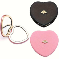 Bee Decor Compact Mirror Double Side Heart Shape Makeup Mirror