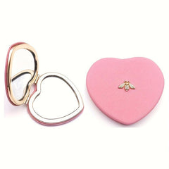 Bee Decor Compact Mirror Double Side Heart Shape Makeup Mirror