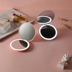 LED Makeup Mirror Travel Lighted Compact Mirror Handheld Portable Double Sided