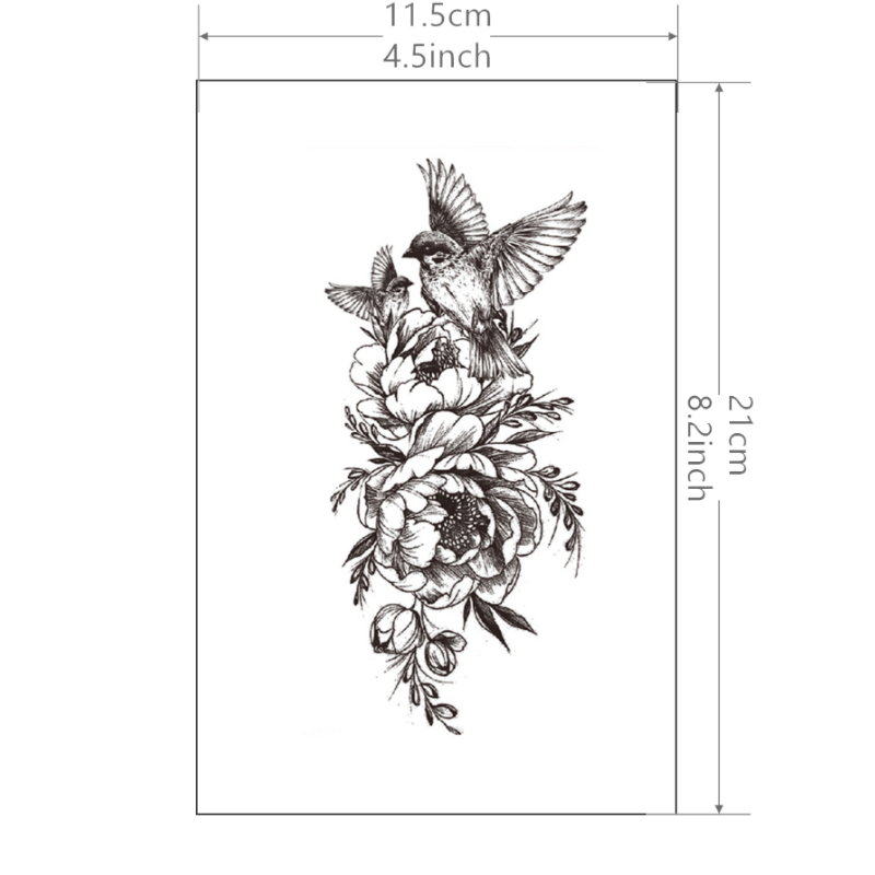 Waterproof Swallows and Peony Temporary Tattoo