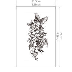Waterproof Swallows and Peony Temporary Tattoo