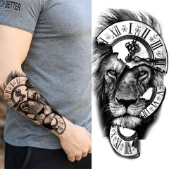 Waterproof Temporary Tattoo Sticker Lion & Broken Clock Pattern