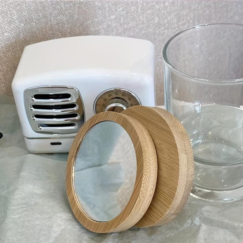 Portable Compact Round Wooden Mirror for Beauty Touch-ups