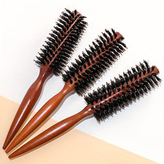 Wooden Boar Bristles Hair Brush Round Curling Brush