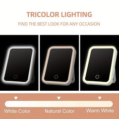 Portable Folding LED Vanity Mirror 3 Lighting Modes USB Rechargeable Pink