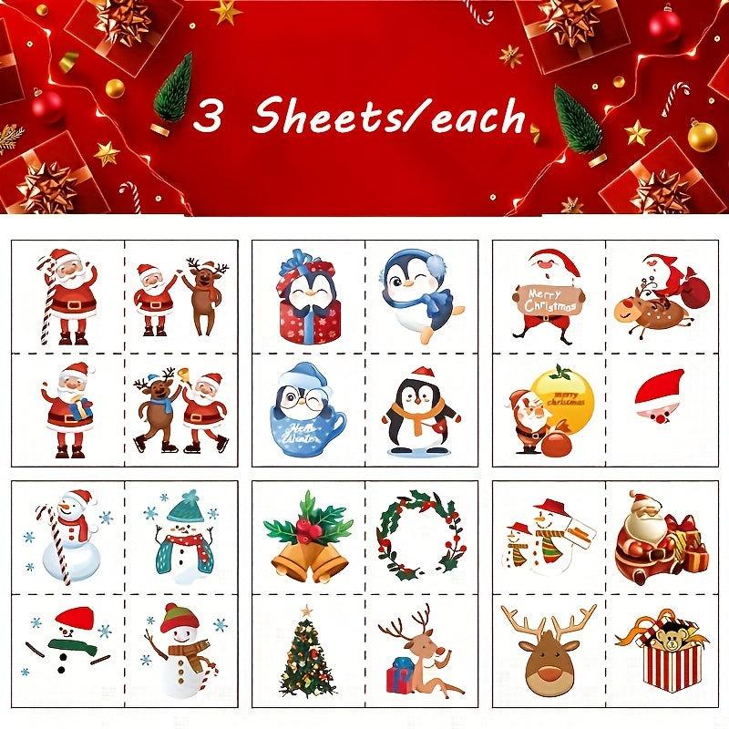 Christmas Temporary Tattoos Assorted Styles - 18 Sheets Holiday Body Art