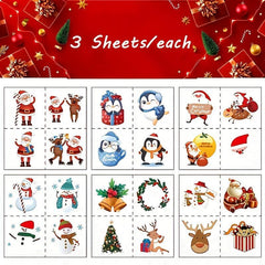 Christmas Temporary Tattoos Assorted Styles - 18 Sheets Holiday Body Art