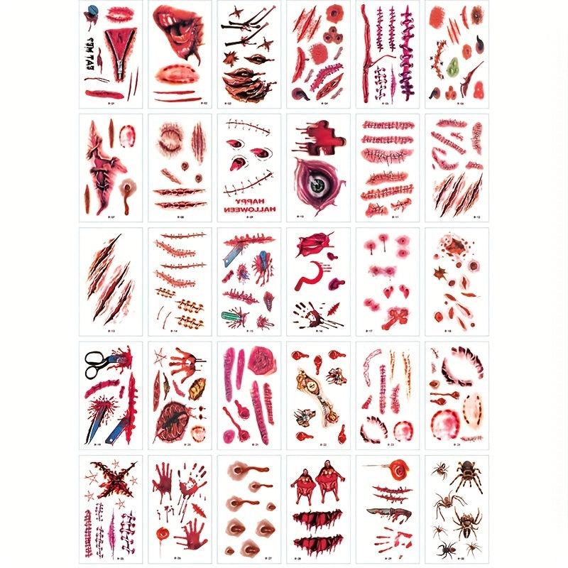 30 Sheets Halloween Scar Series Temporary Tattoo Stickers