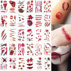 30 Sheets Halloween Scar Series Temporary Tattoo Stickers