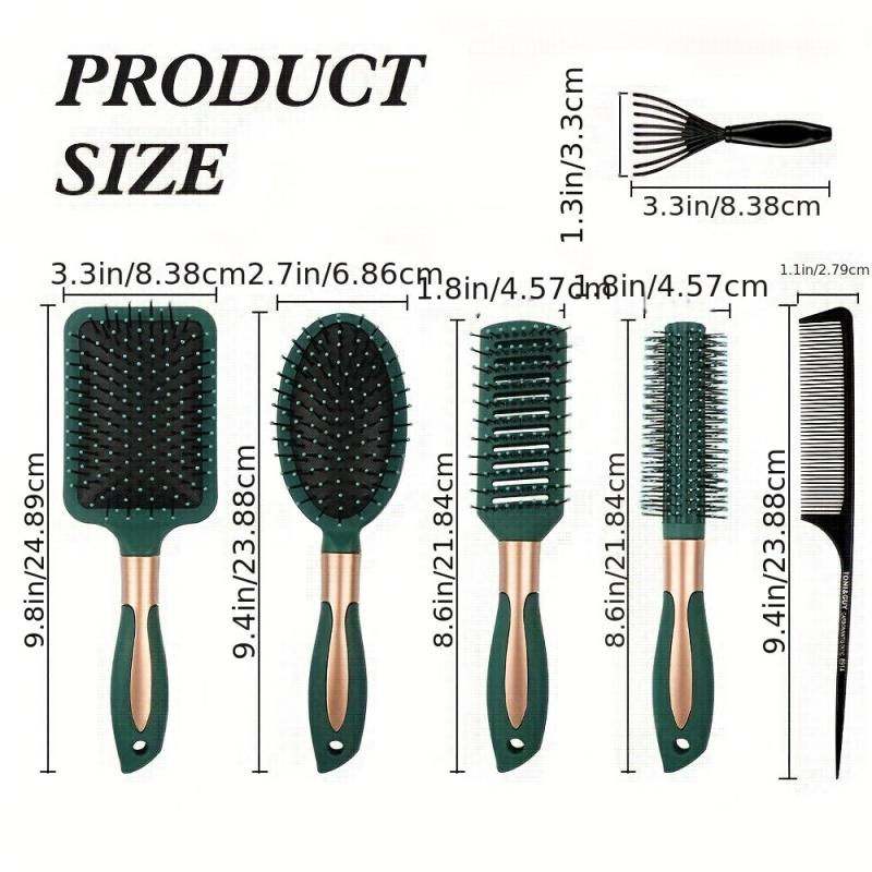 6pcs Hairdressing Brush Set Anti Static Hair Styling Dark Green
