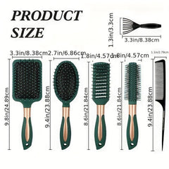 6pcs Hairdressing Brush Set Anti Static Hair Styling Dark Green