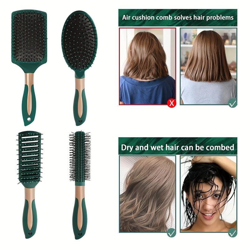 6pcs Hairdressing Brush Set Anti Static Hair Styling Dark Green