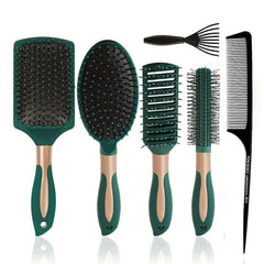 6pcs Hairdressing Brush Set Anti Static Hair Styling Dark Green