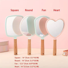 Heart Shape Handheld Mirror with Wooden Handle