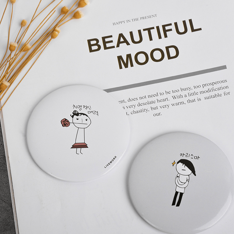 2pcs Cartoon Mini Portable Makeup Mirror for Travel & Daily Use