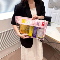 Embroidered Letter PVC Makeup Bag Snack Storage Pouch Travel Toiletry Bag