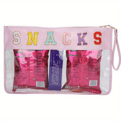 Embroidered Letter PVC Makeup Bag Snack Storage Pouch Travel Toiletry Bag