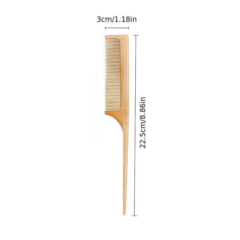 Bamboo Dense Teeth Flat Comb Wooden Rat Tail Comb