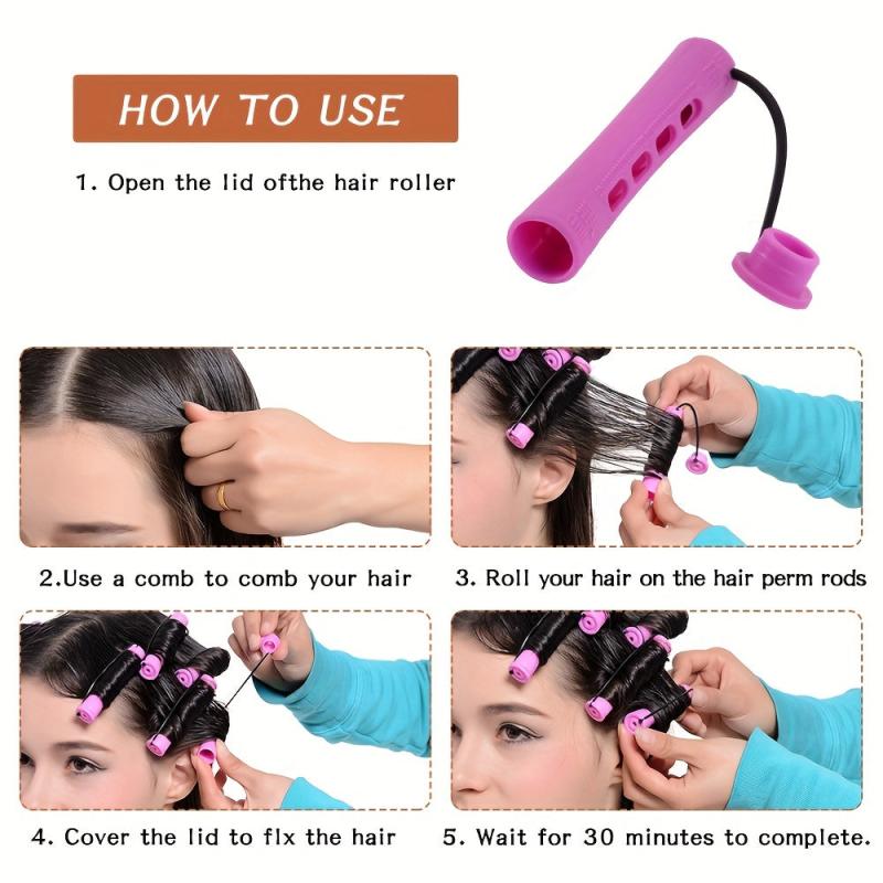 12pcs Purple Hair Perm Rods Plastic Cold Rods with Rubber Band