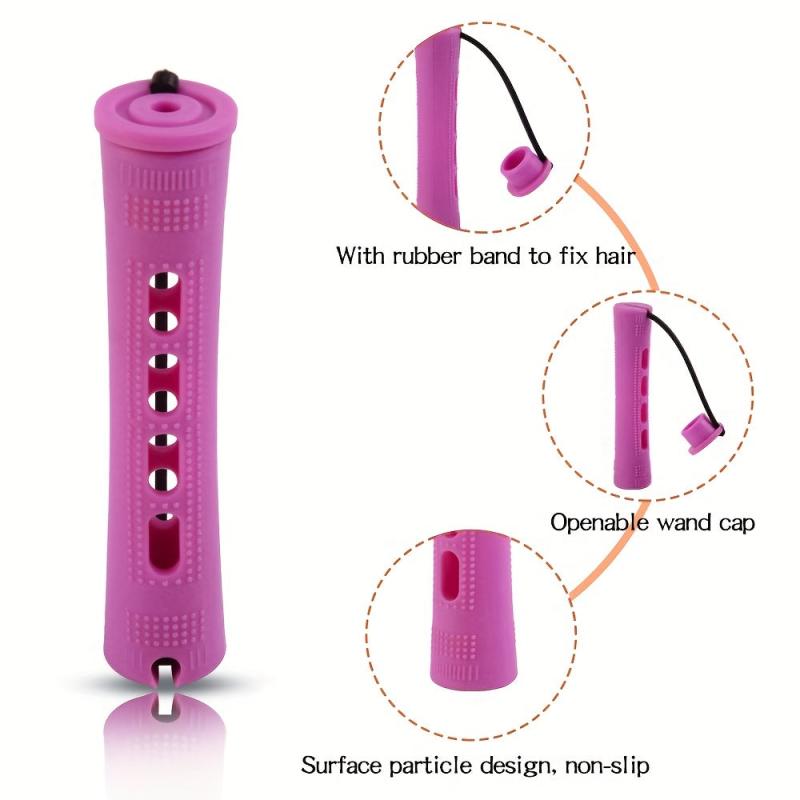 12pcs Purple Hair Perm Rods Plastic Cold Rods with Rubber Band