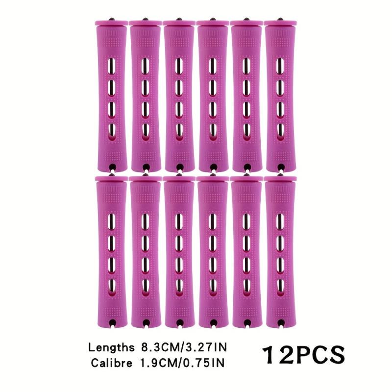 12pcs Purple Hair Perm Rods Plastic Cold Rods with Rubber Band